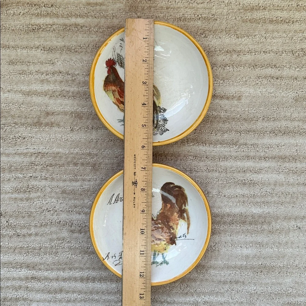 Set of 2 Williams Sonoma Rooster Script Individual Dipping Bowls Italy Farmhouse